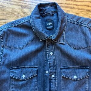 Zara Men's Dark Gray Denim Shirt Jacket